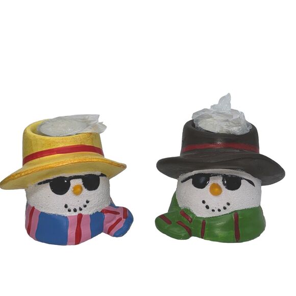 2 Piece Susan Winget Christmas Beach Ceramic Snowman Candle Holders CHRISTMAS - Picture 2 of 15